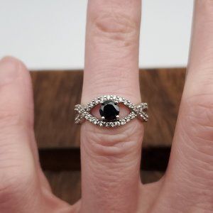 Size 6 925 Sterling Silver Black Onyx Gem And Cubic Zirconia Ring